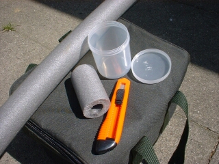 Benötigtes Material und Werkzeug für die Vorfachdosen.